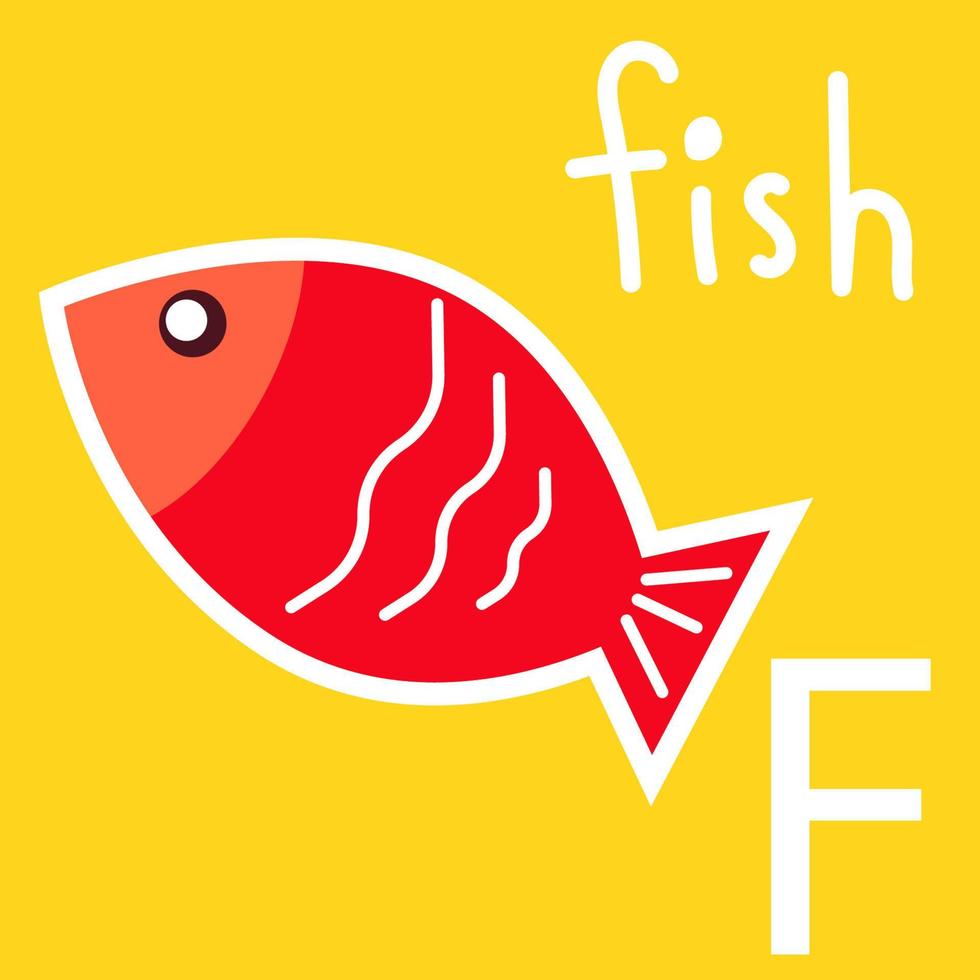 Illustration of Alphabet, a white Letter F and a red fish. Cartoon vector style for your design.