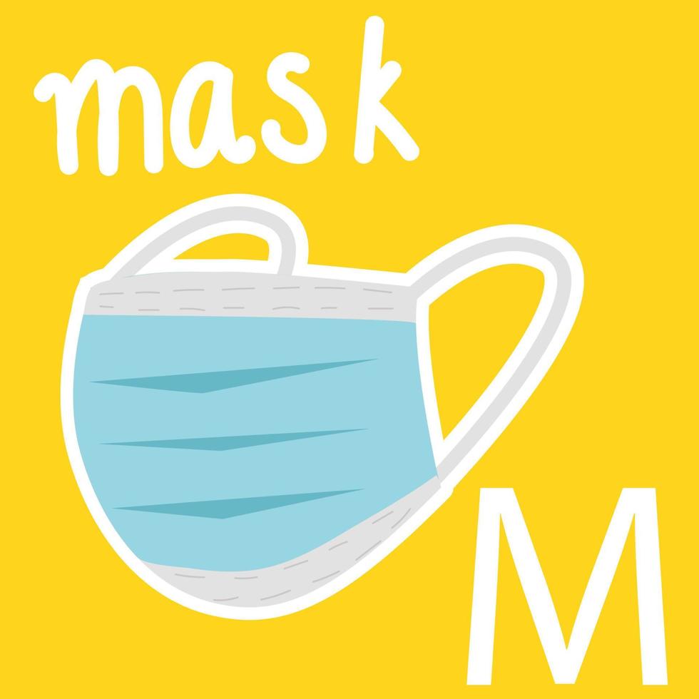 Illustration of Alphabet, a white Letter M and a face mask. Cartoon vector style for your design.