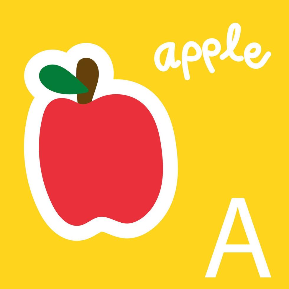 ilustración del alfabeto, una letra a blanca y una manzana roja. estilo de vector de dibujos animados para su diseño.