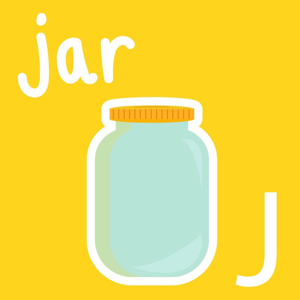 Illustration of Alphabet, a white Letter J and a jar. Cartoon vector style for your design.