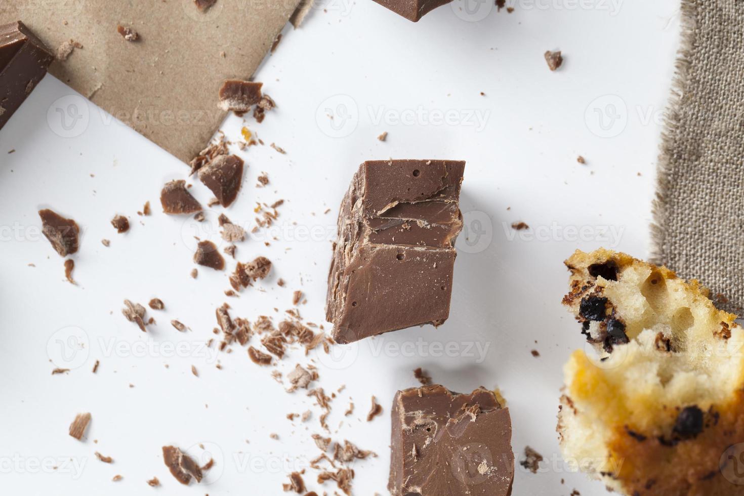 broken and crumbled natural chocolate photo