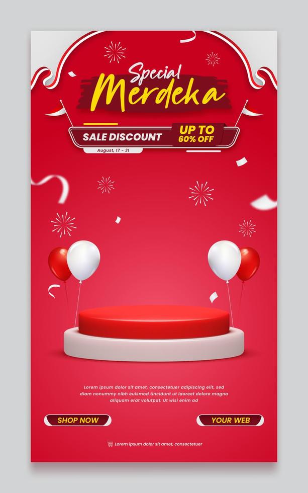 Indonesia independence day sale promo poster or stories template vector