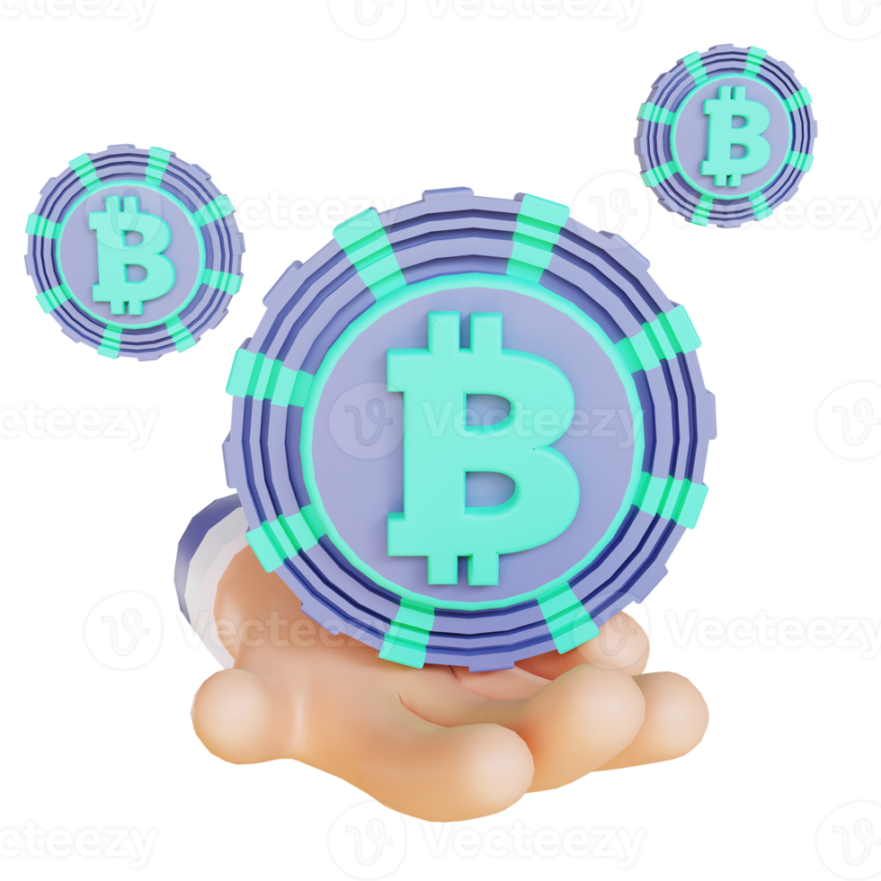 3D illustration bitcoin and hand 8 suitable for cryptocurrency png