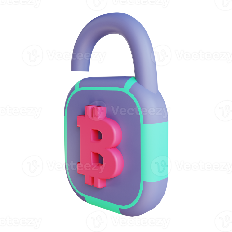 3D illustration bitcoin secure lock suitable for cryptocurrency png