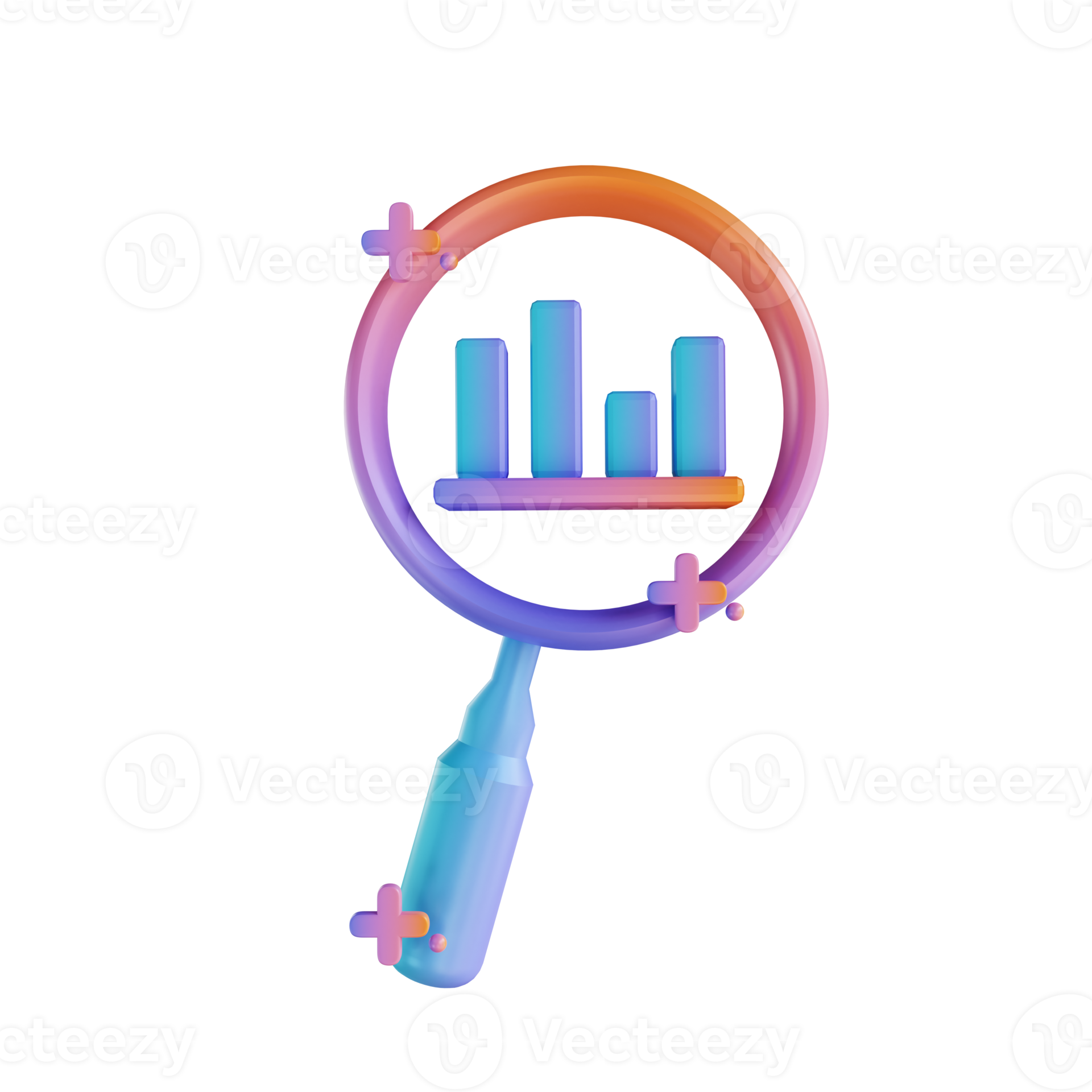 3D illustration colorful magnifying glass and graph 9456442 PNG