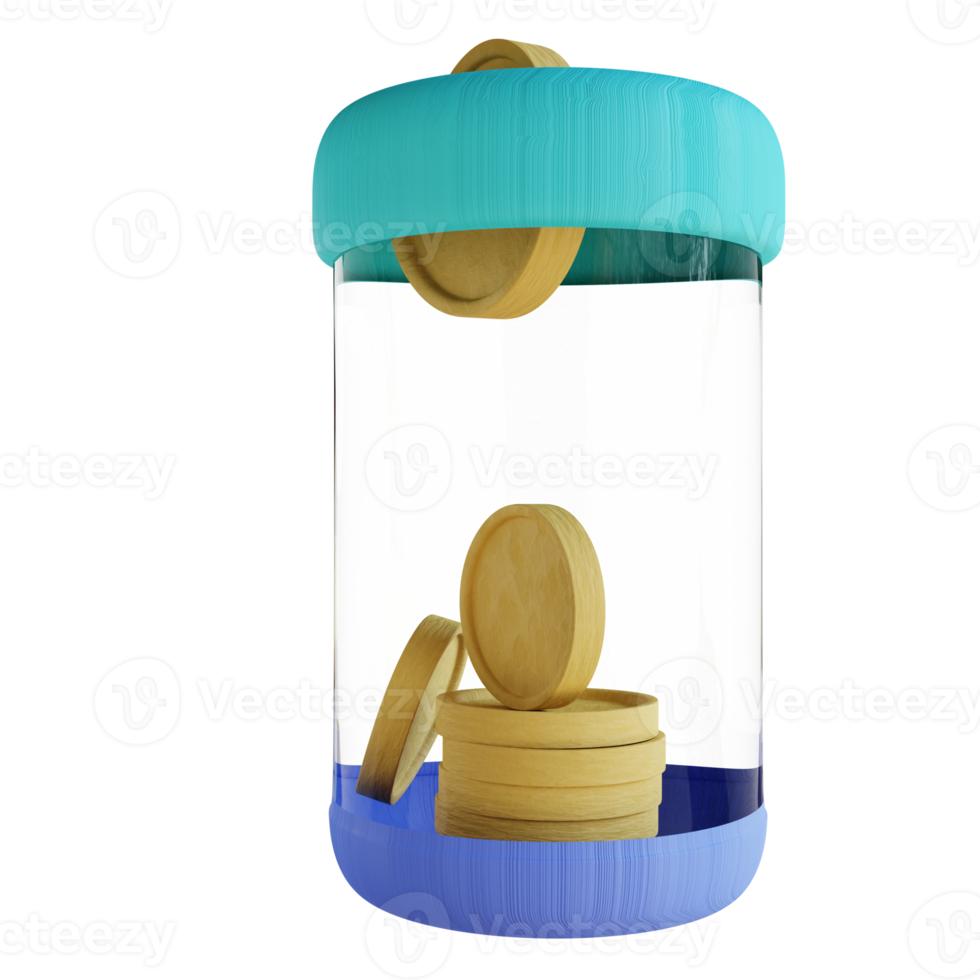 3D illustration coins in a jar png