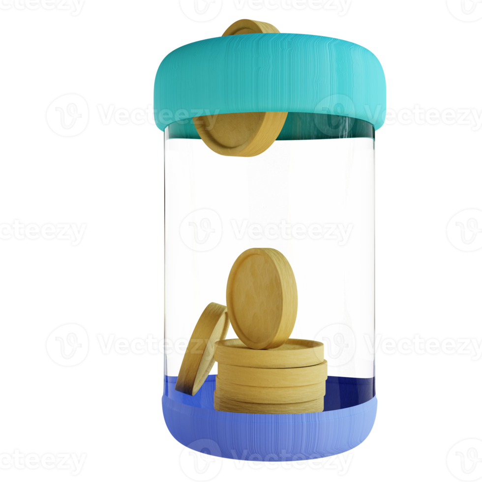 3D-Darstellung Münzen in einem Glas png