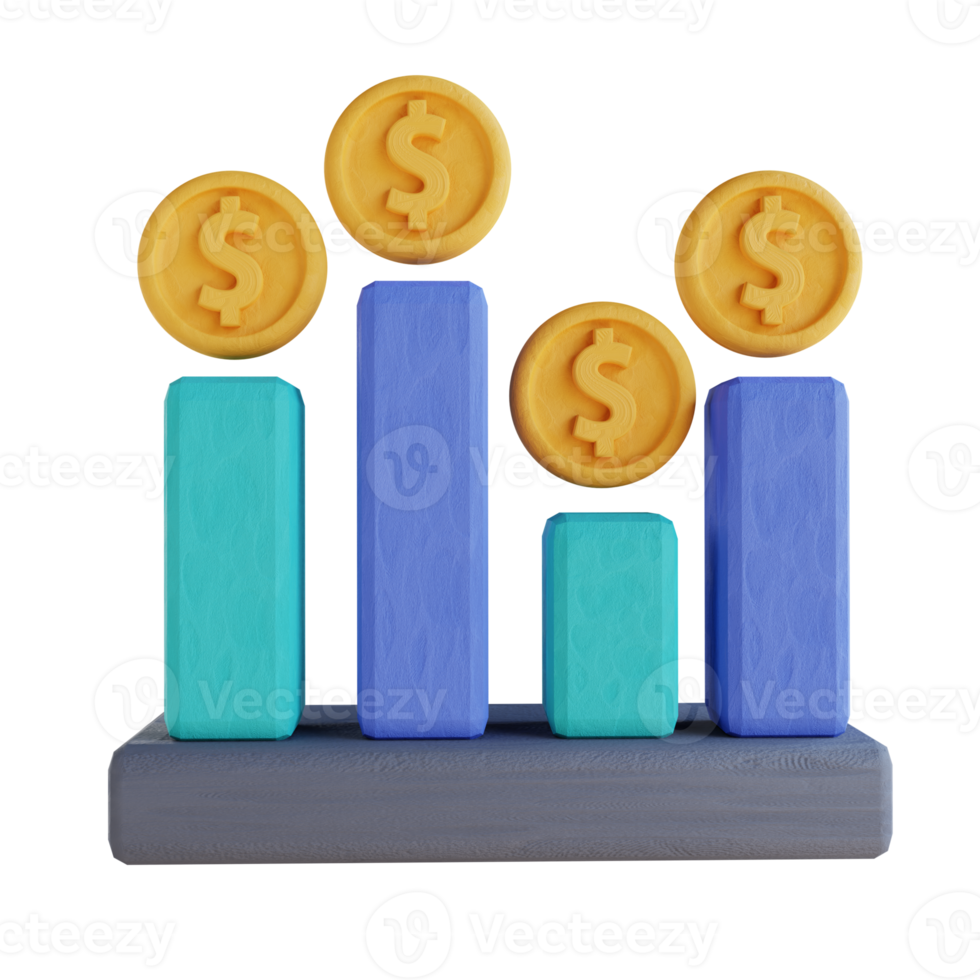 3D illustration stack money graph png