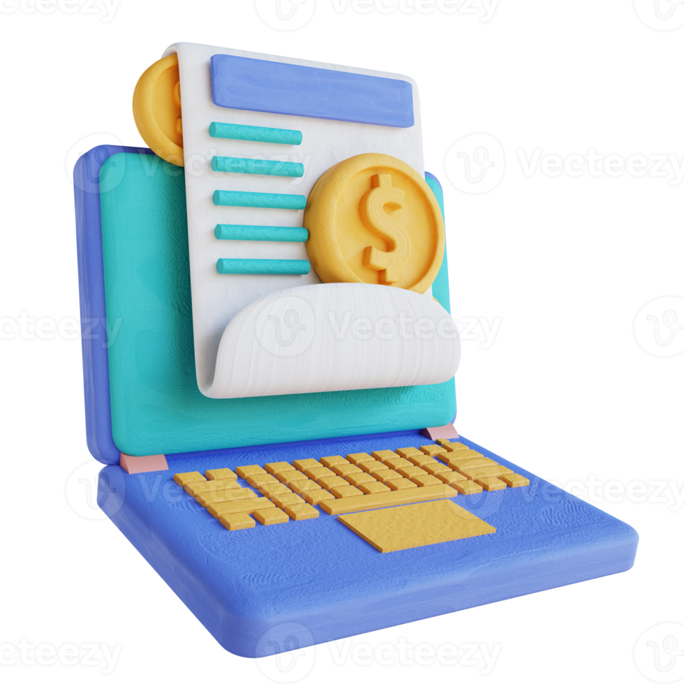 3D illustration laptops and financial reports png