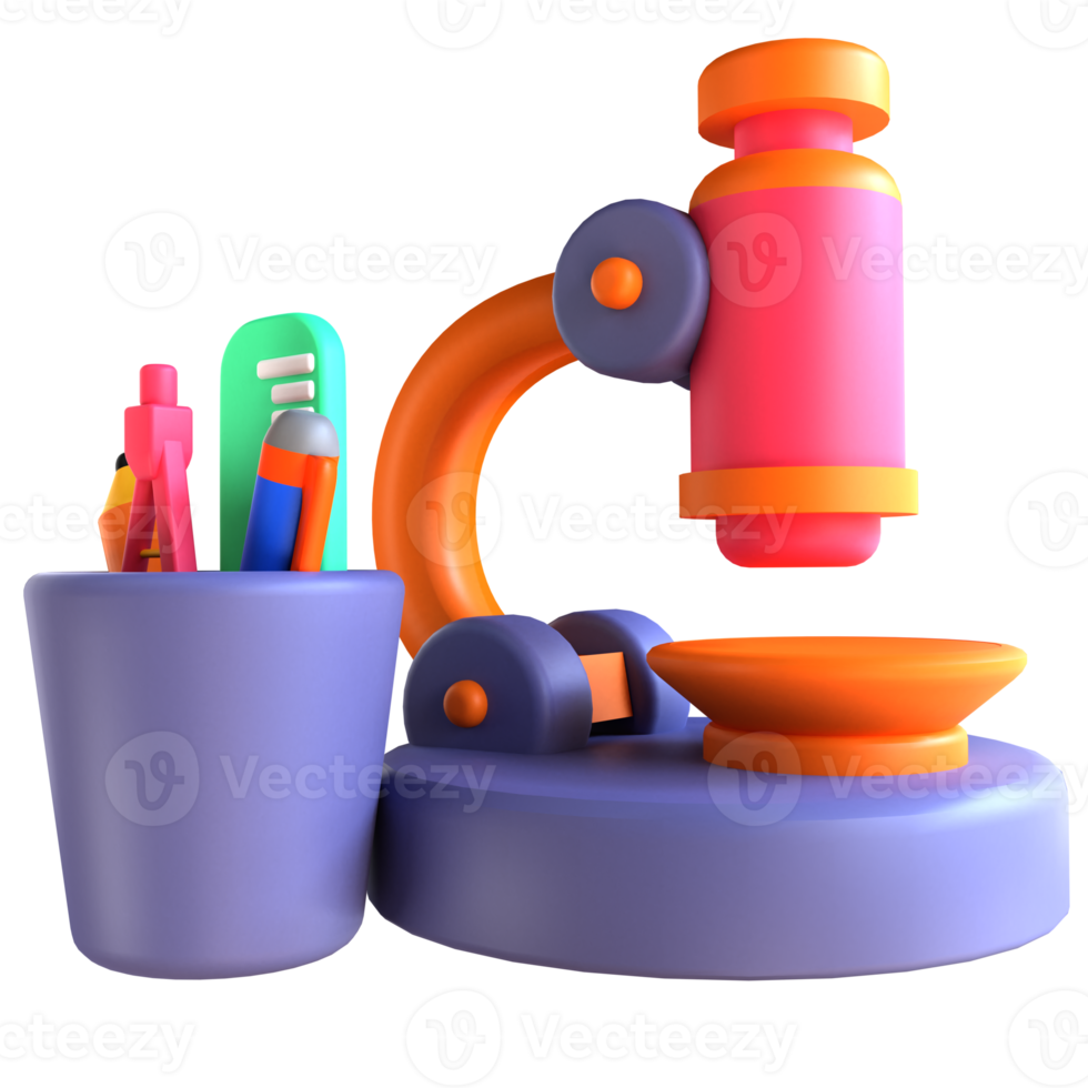 3D-ikonen mikroskop penna linjal för utbildning png