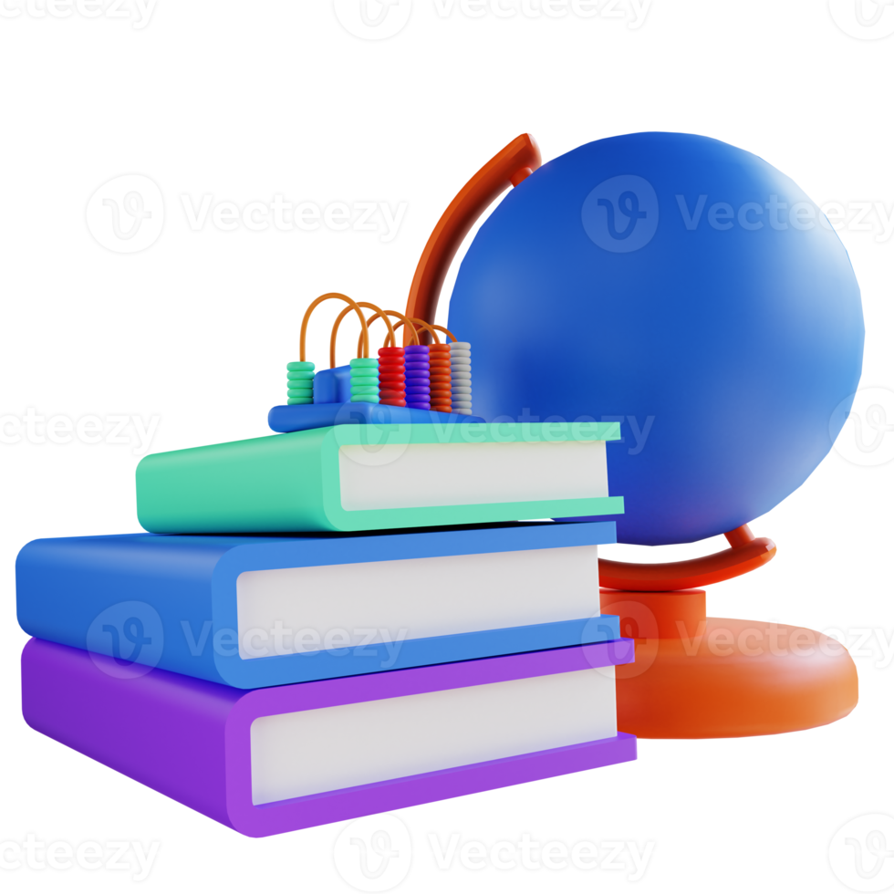 3D illustration globe book and abacus for education png