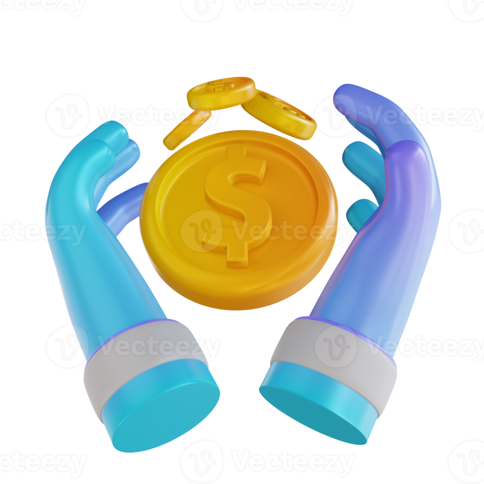 3D illustration colorful hand and money flow png