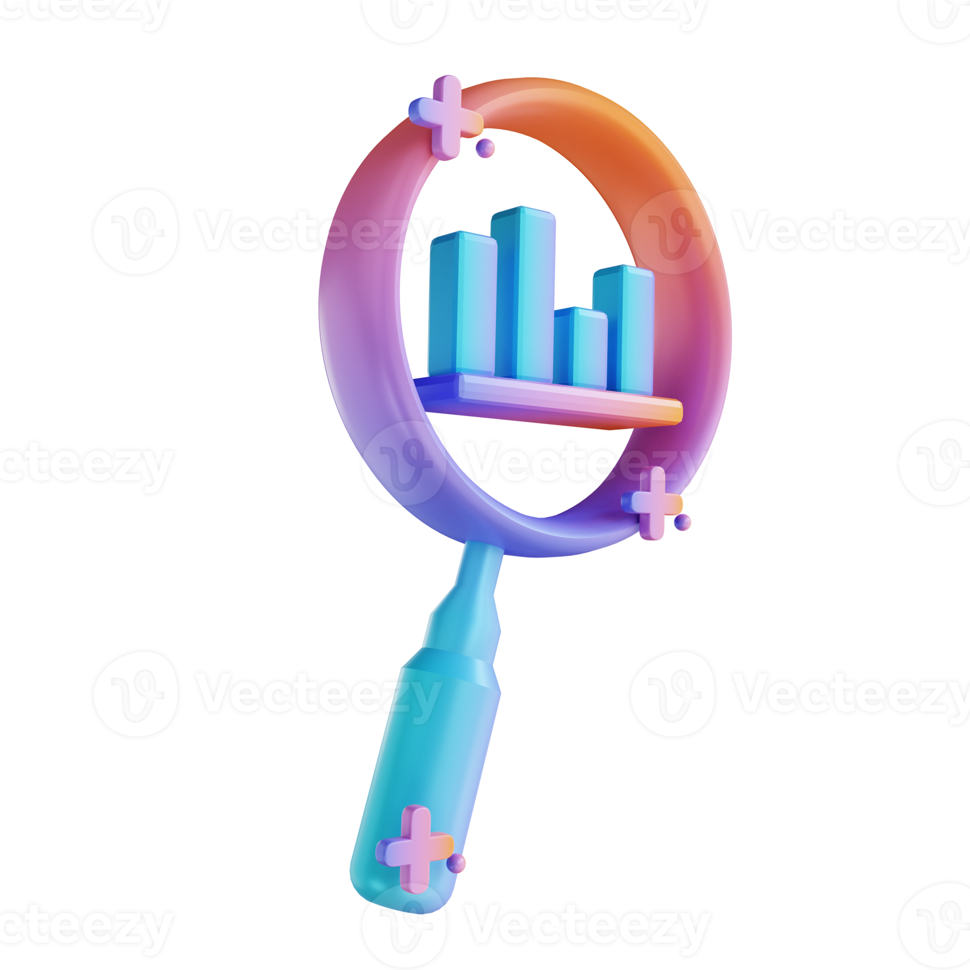 3D illustration colorful magnifying glass and graph 9456537 PNG