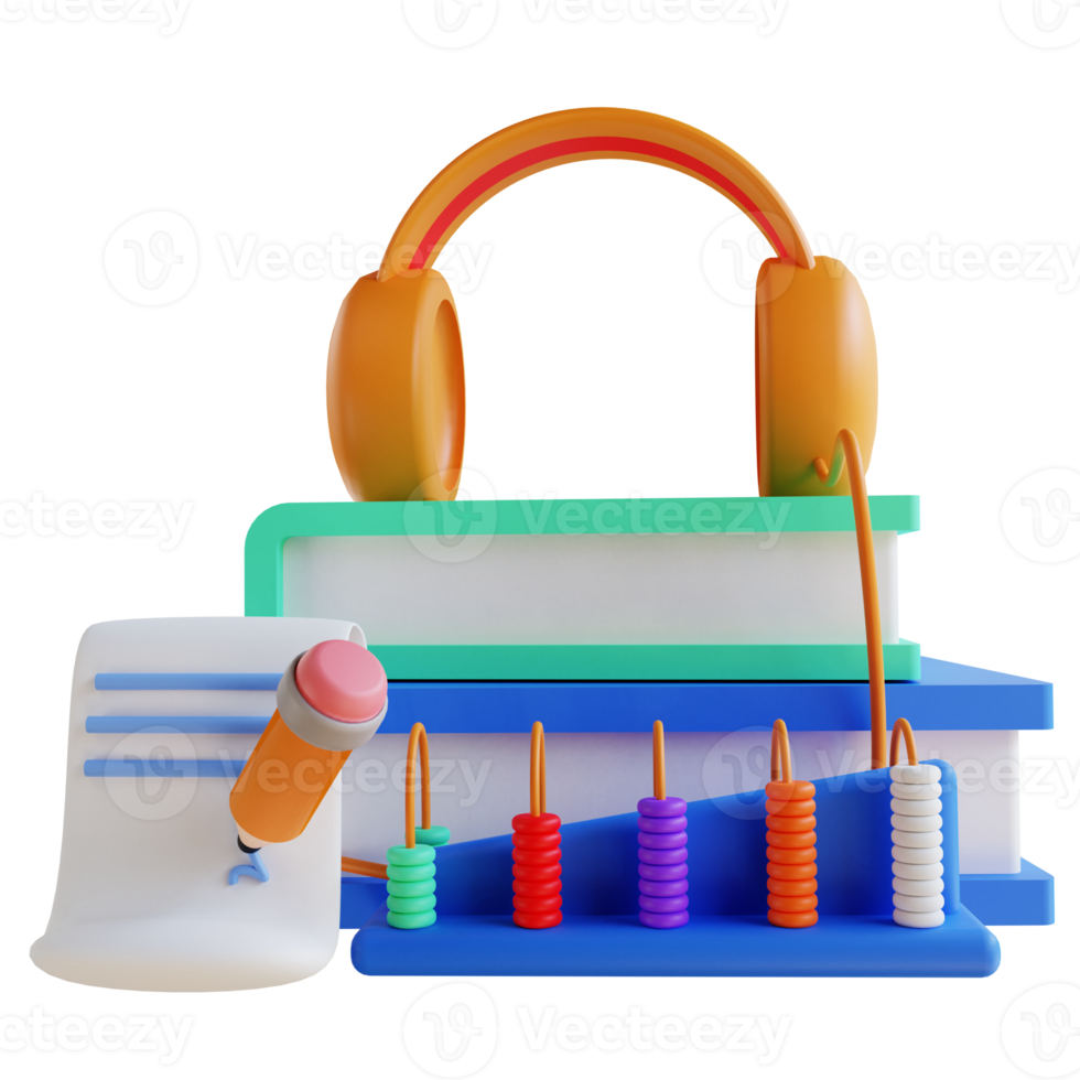 3D illustration audio book abacus and note for education png