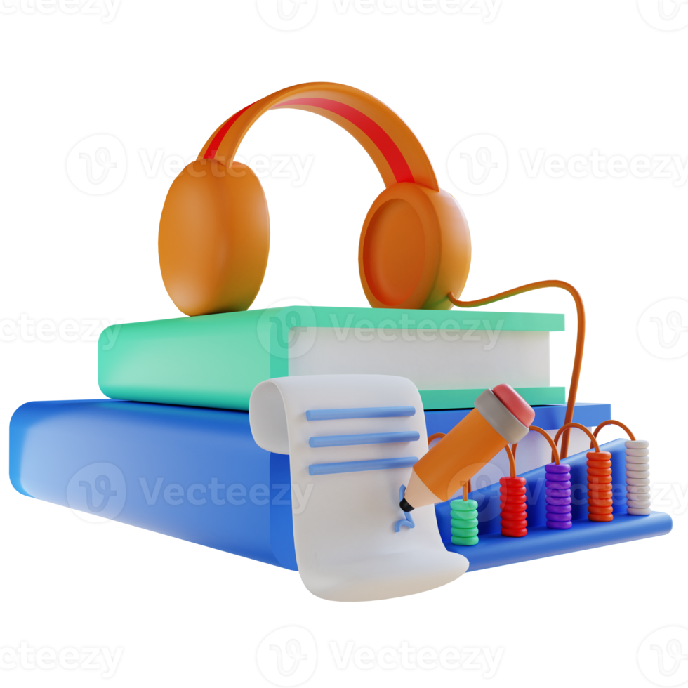 3D illustration audio book abacus and note for education png