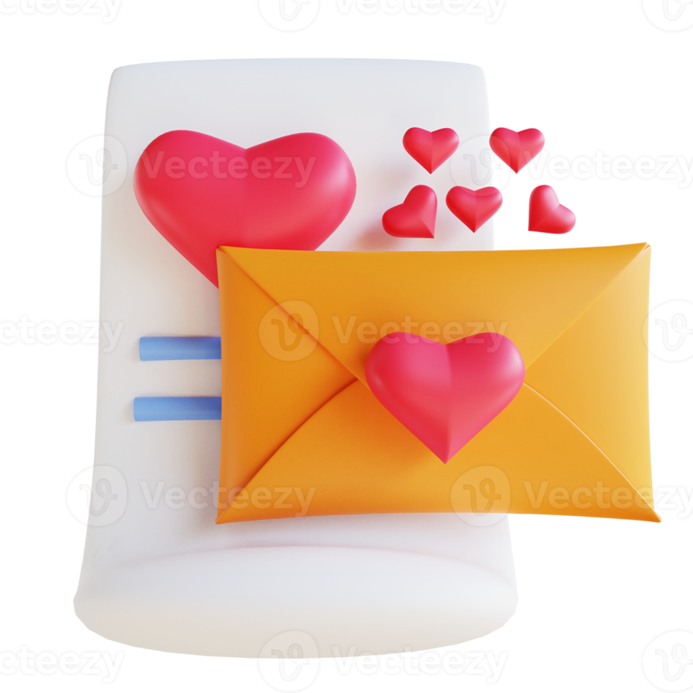 3D illustration love letter 2 suitable for valentine's day png