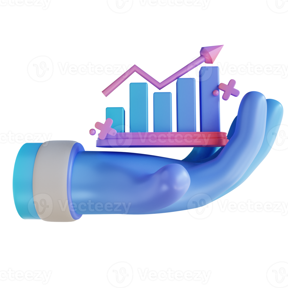3D illustration colorful hand monitoring graph png