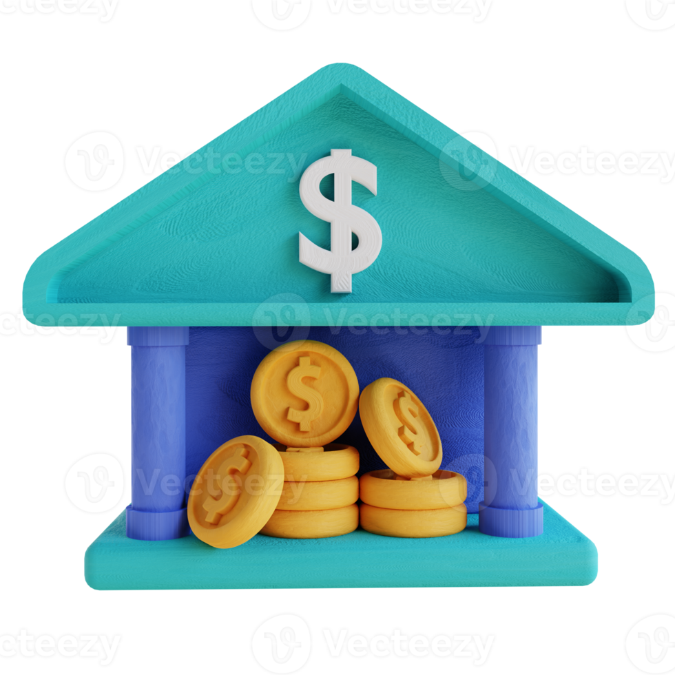 3D illustration bank and coin png