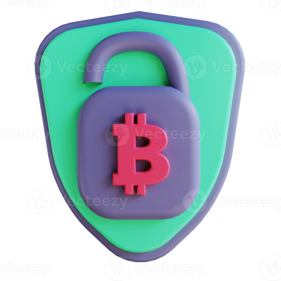 3D illustration bitcoin secure lock 11 suitable for cryptocurrency png