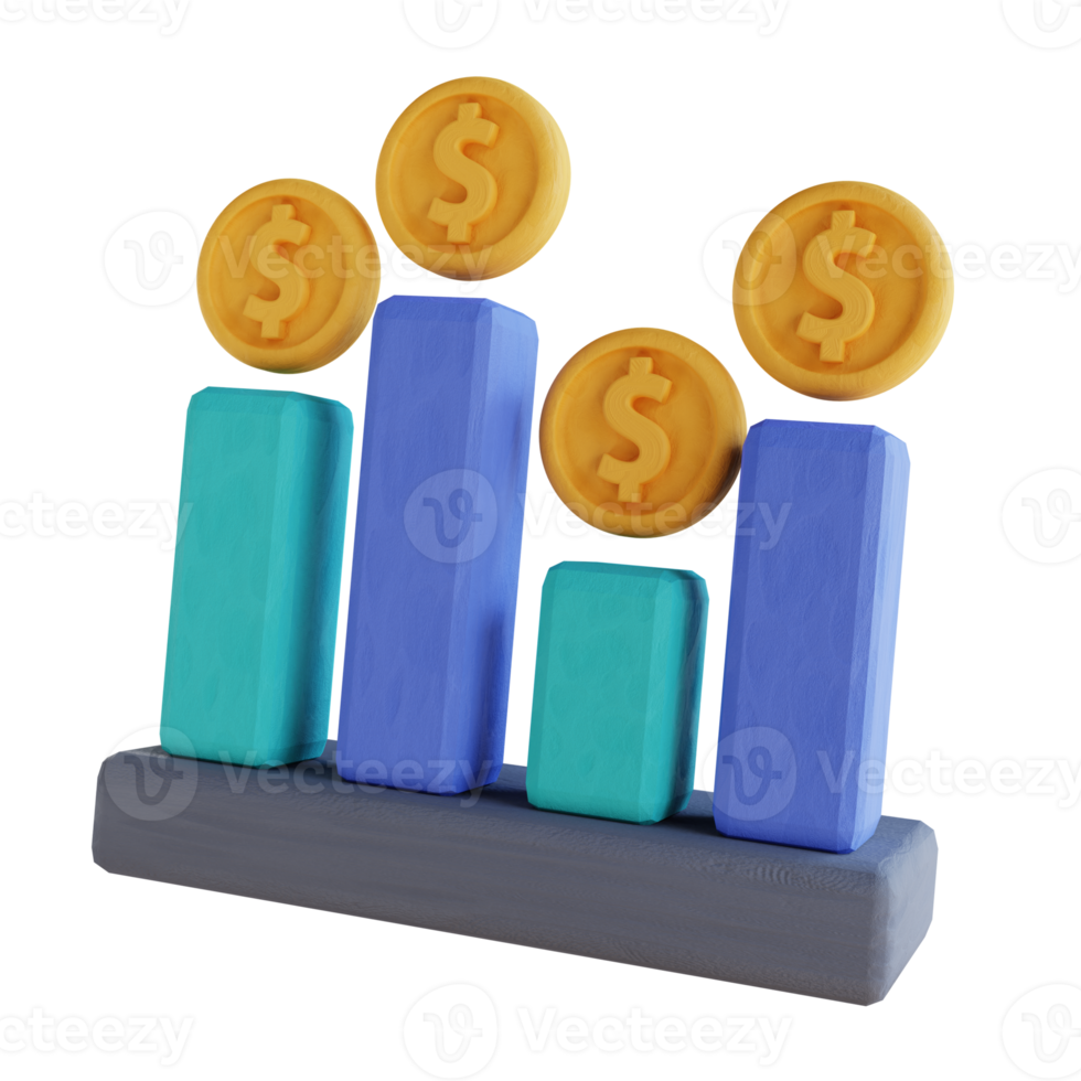 3D illustration stack money graph png