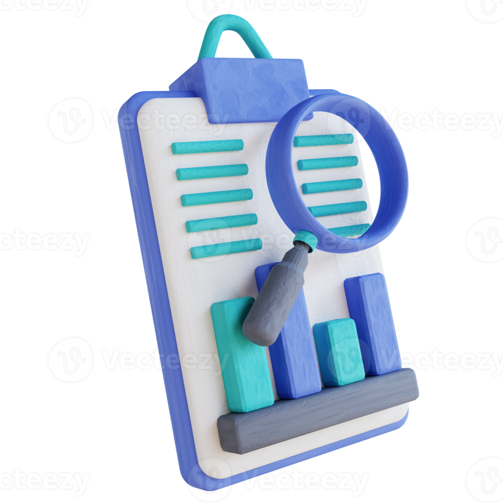 3D illustration magnifying glass and data analysis png