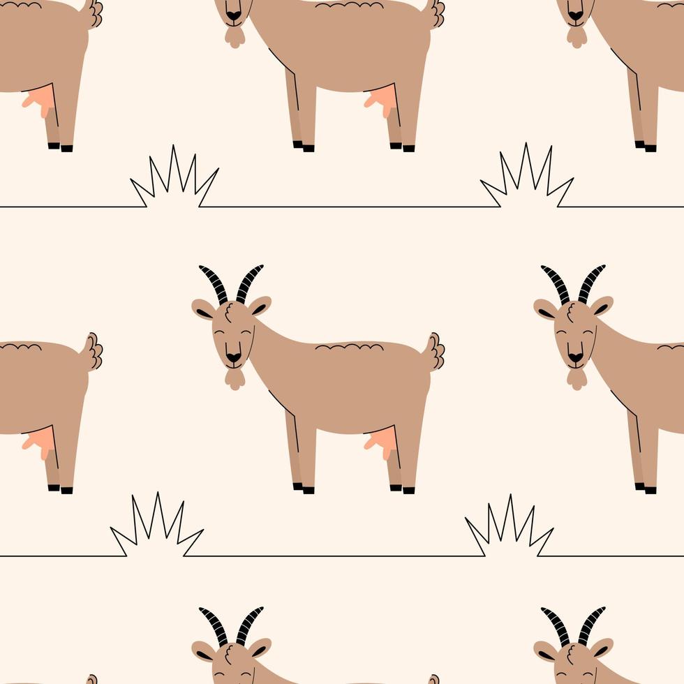 patrón sin costuras con lindas cabras. fondo con animales de granja. papel pintado, embalaje. ilustración vectorial plana vector