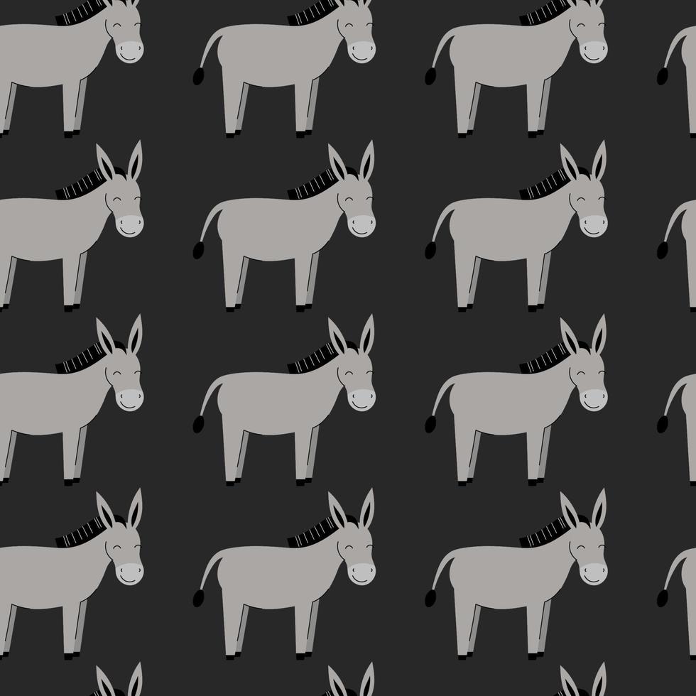 Seamless pattern with cute gray donkeys. Background with farm animals