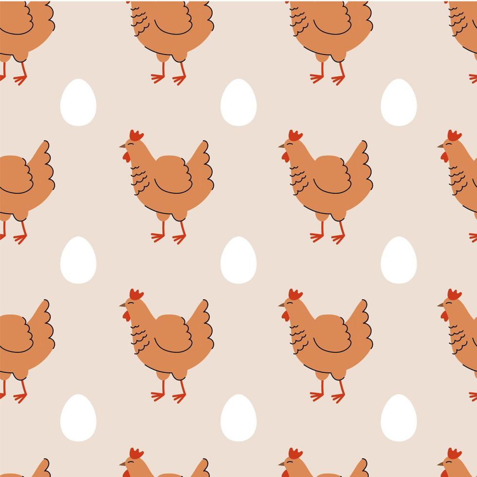 Seamless pattern with cute chickens. Background with farm animals and