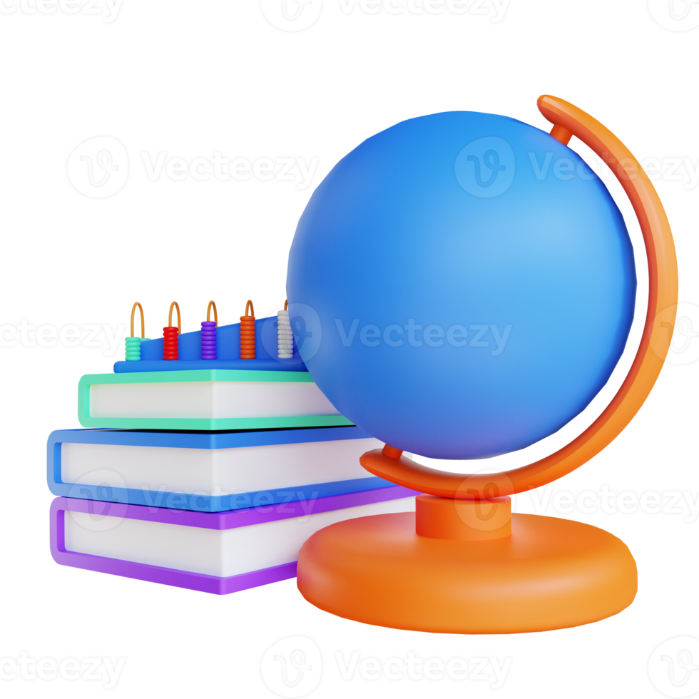 3D illustration globe book and abacus for education png
