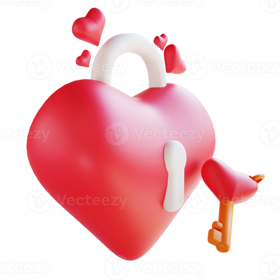 3D illustration love lock suitable for valentine's day png