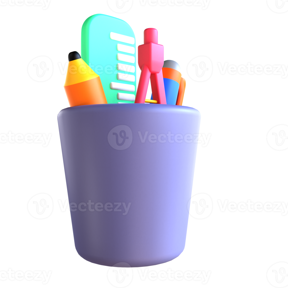 3D icon pencil ruler pen for education png