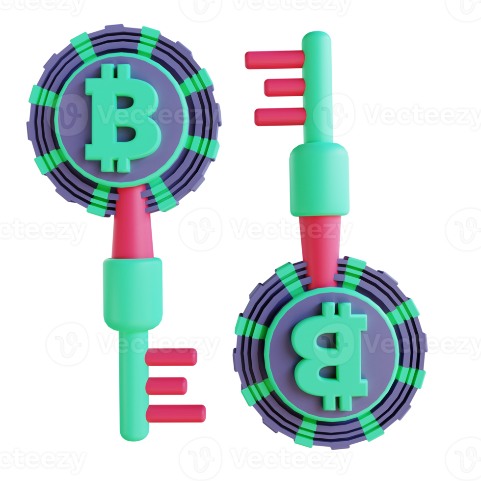 3D-Darstellung Bitcoin-Verschlüsselungsschlüssel 6 geeignet für Kryptowährung png