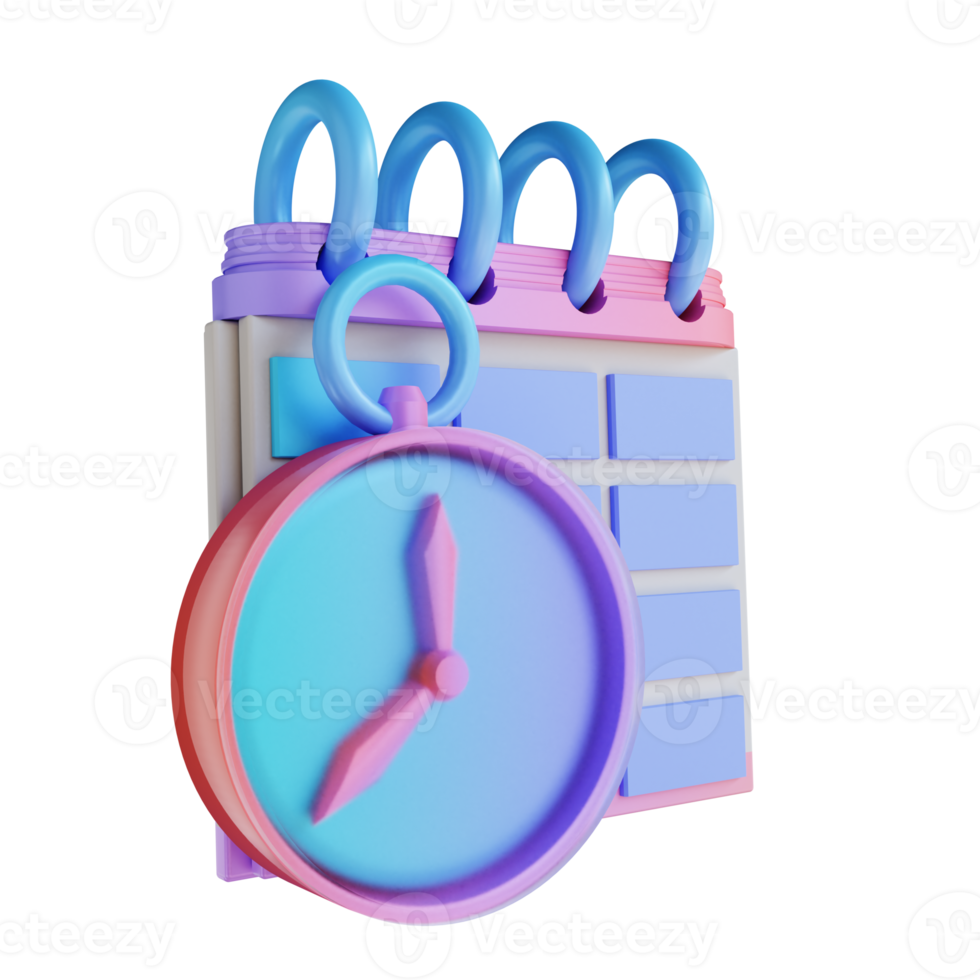 3d ilustración colorido horario reloj y calendario png