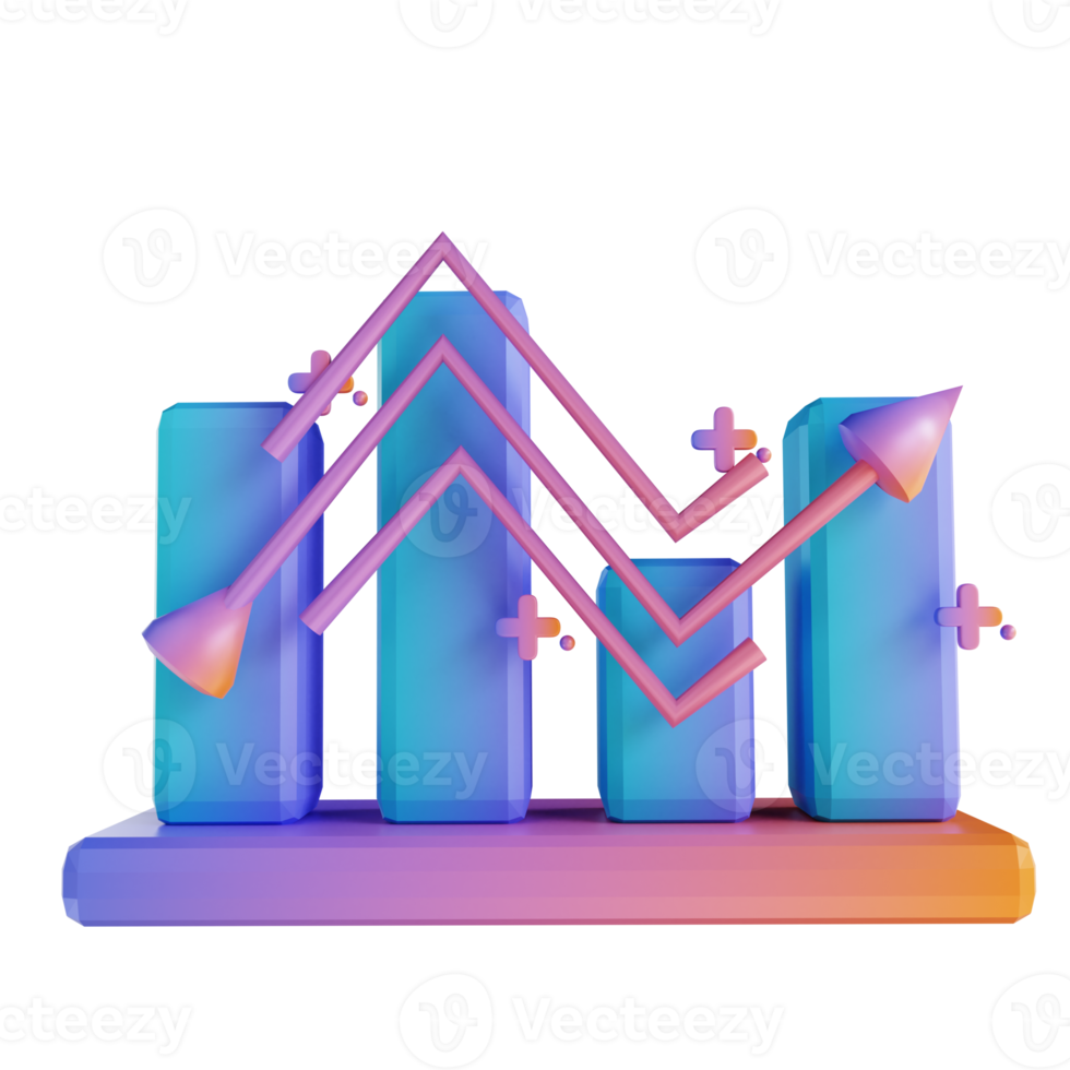 3D-Darstellung Buntes Datendiagramm nach oben png