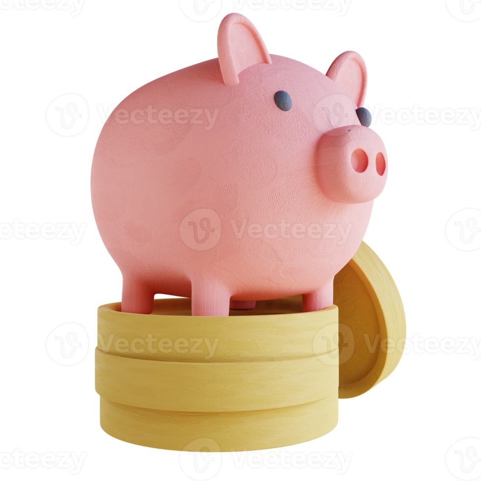3D illustration piggy bank and coins png