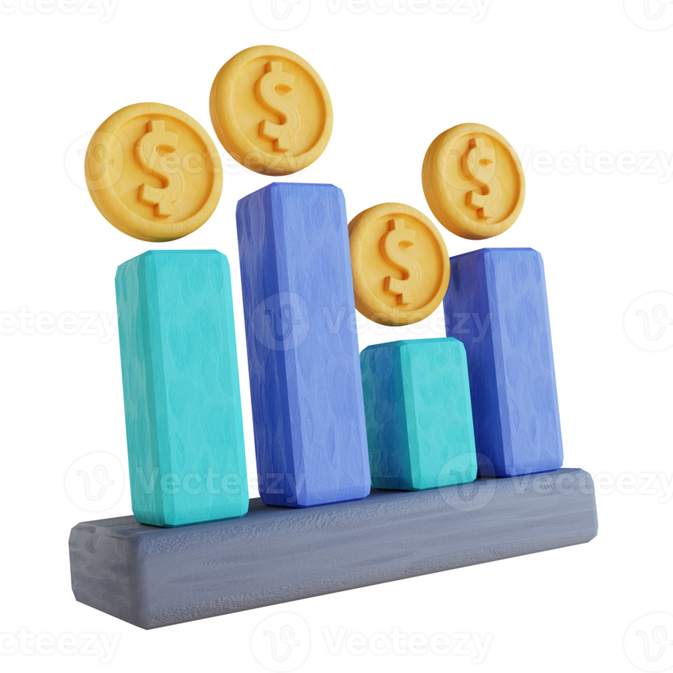 3D illustration stack money graph png