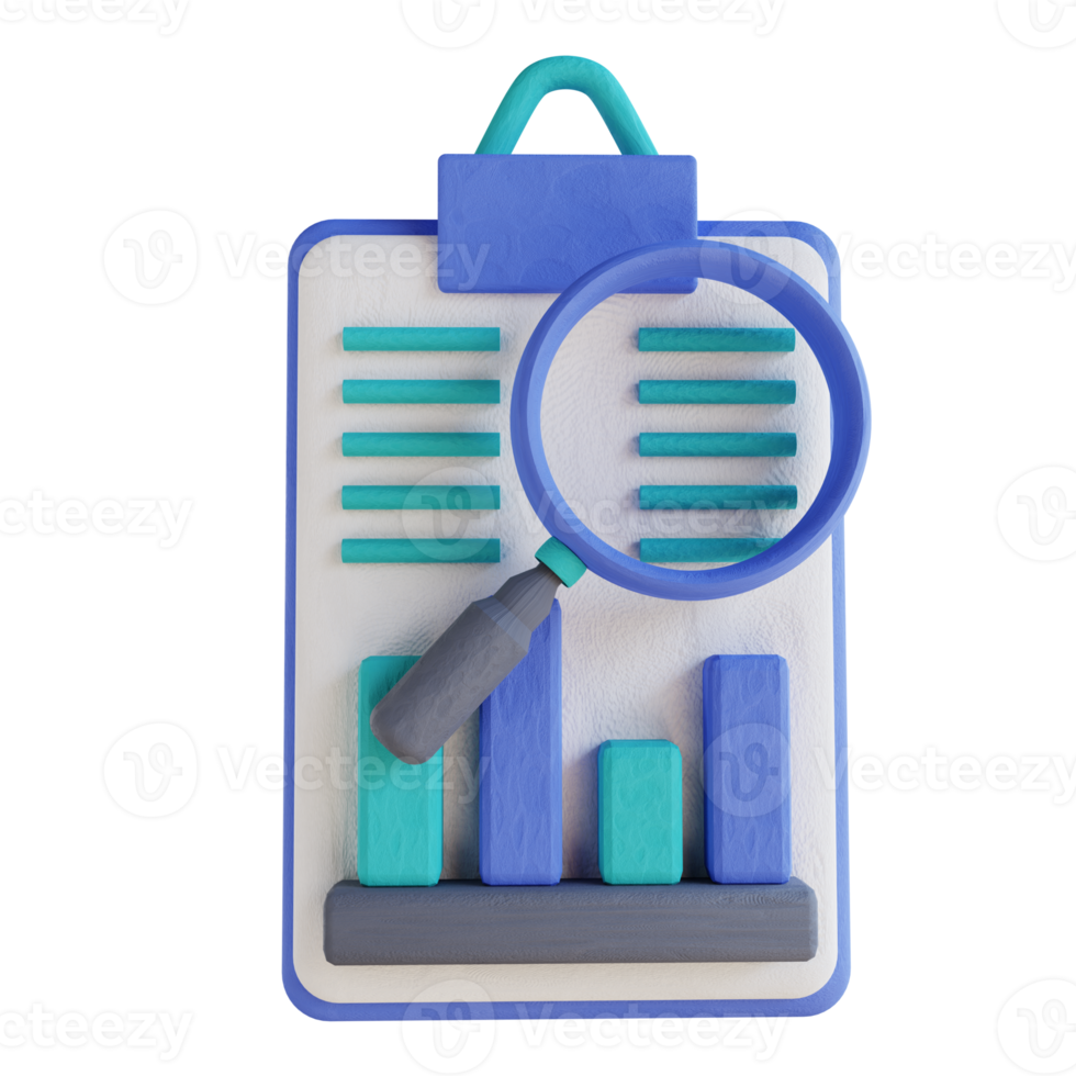 3D illustration magnifying glass and data analysis png