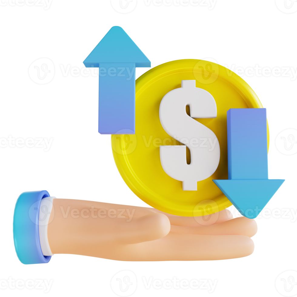 3D illustration hand and coin up down png