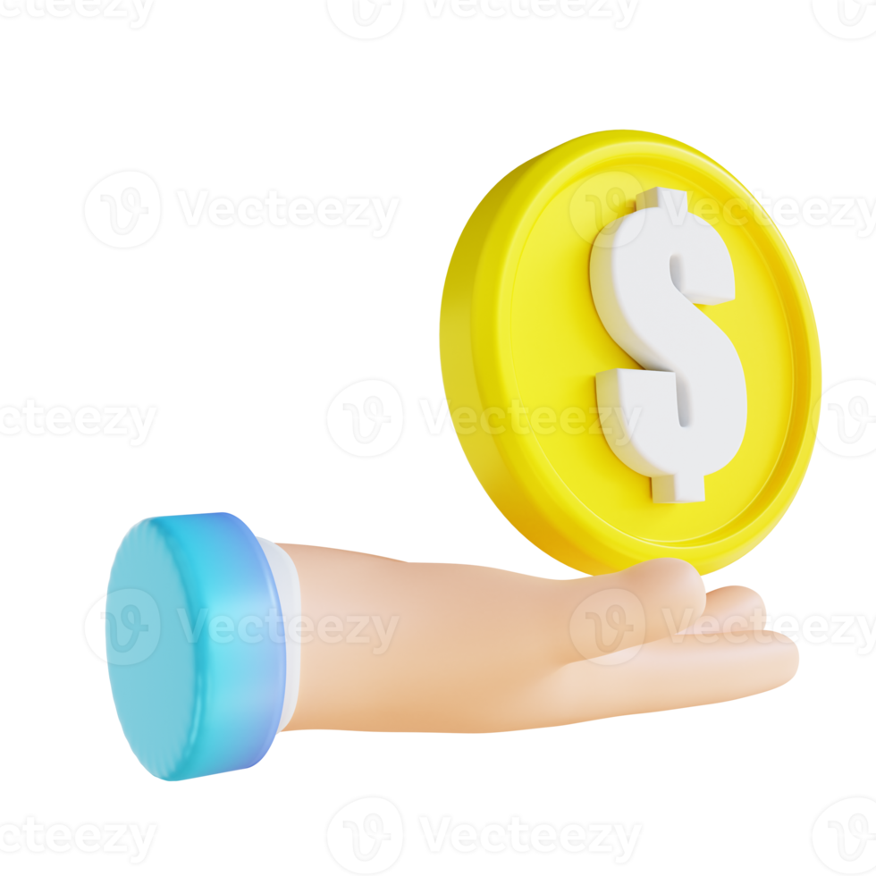 3D illustration hand and coin png