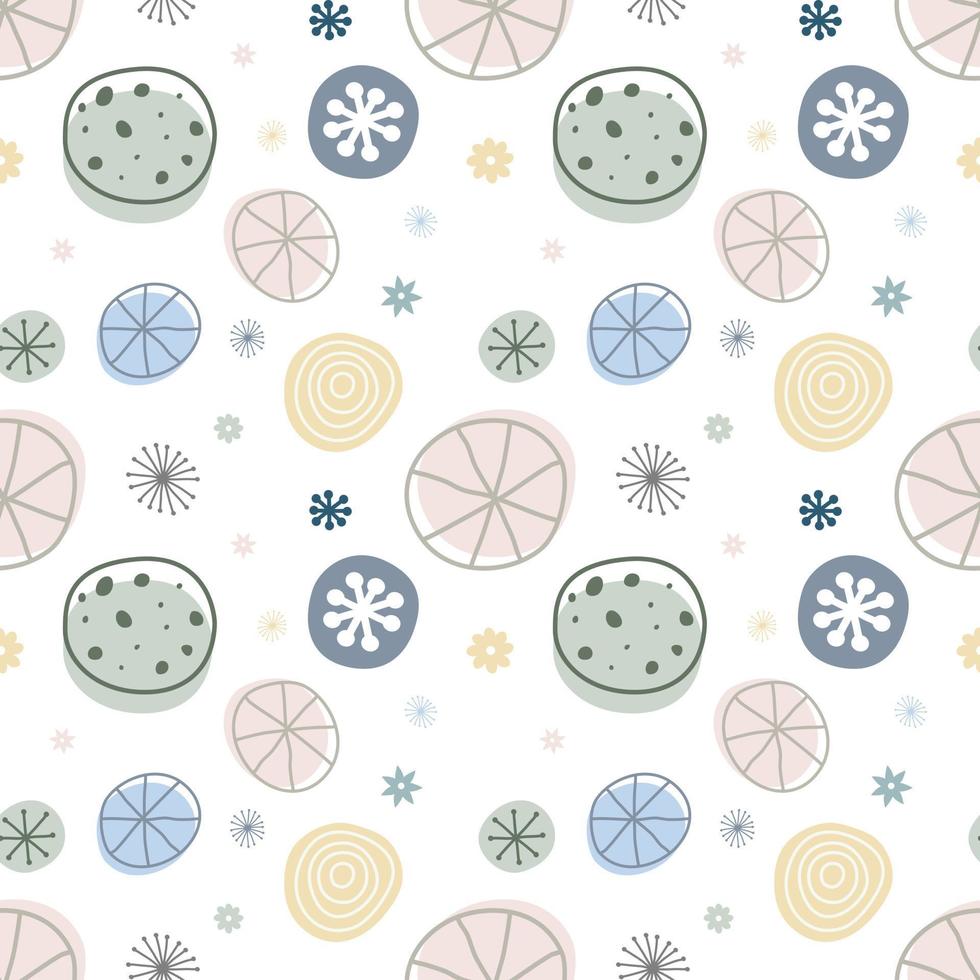 Vector illustration of art circle and little flower sweet color tone seamless pattern on white background.