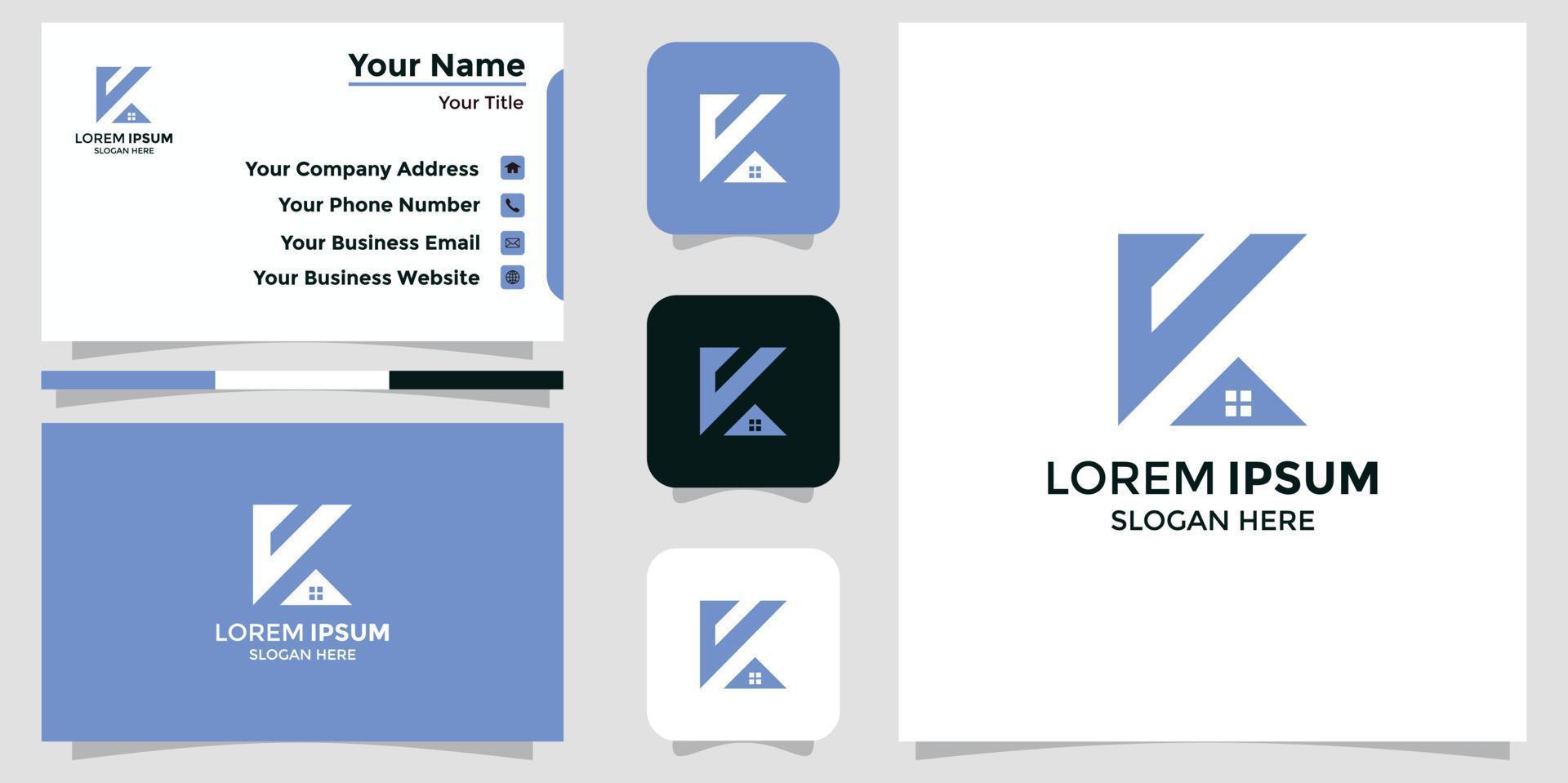 Modern K combination real estate logo and branding card vector