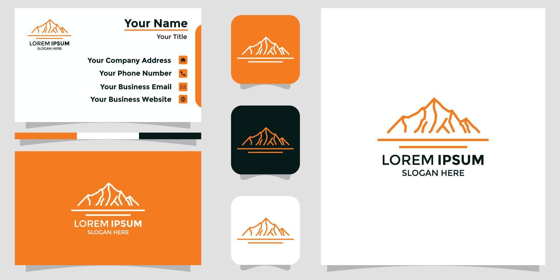 logotipo de montaña minimalista y tarjeta de marca vector