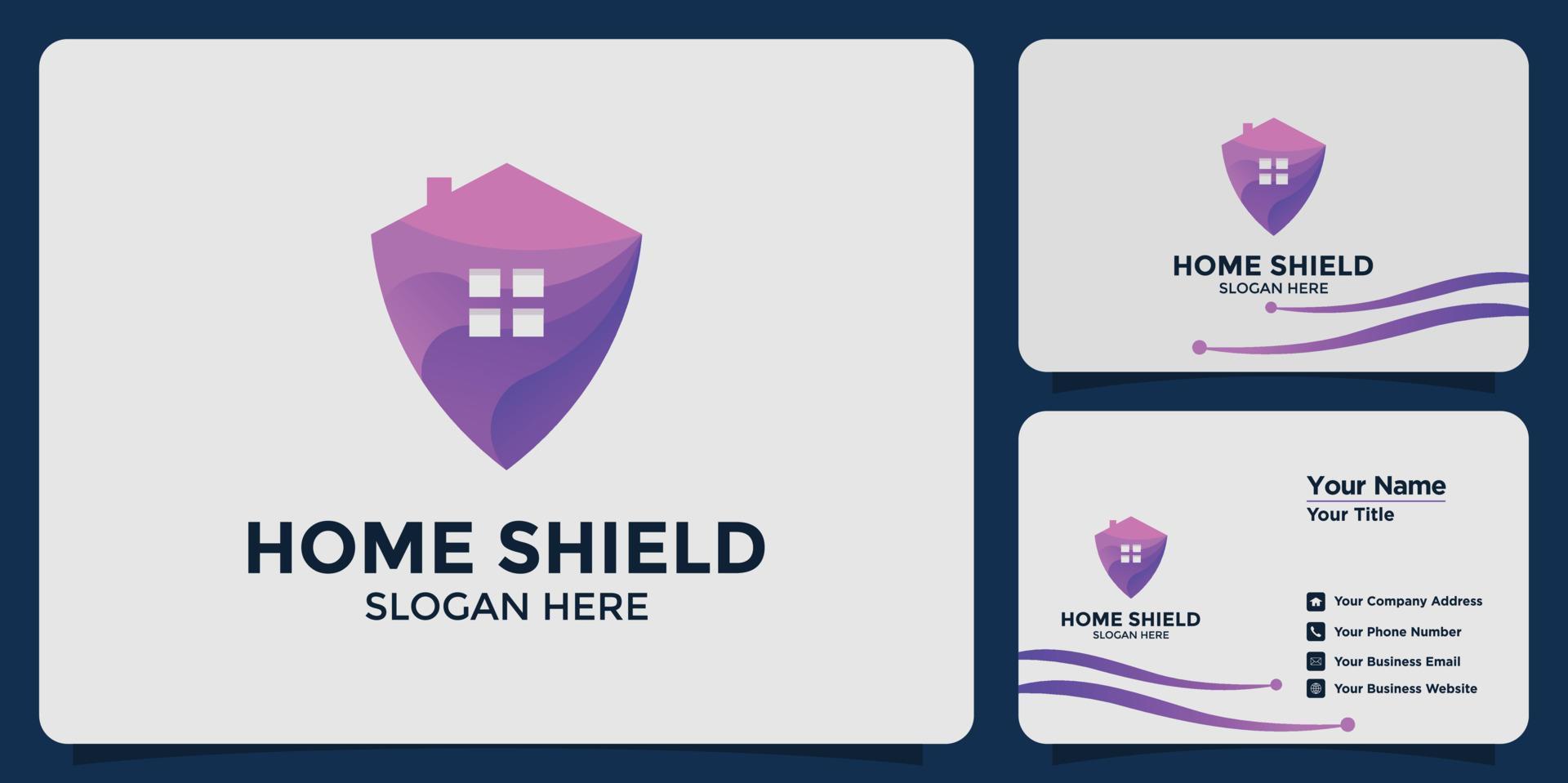 shield house logo with business card vector