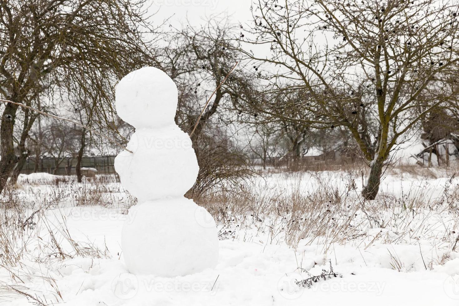 white big snowmen made in winter photo