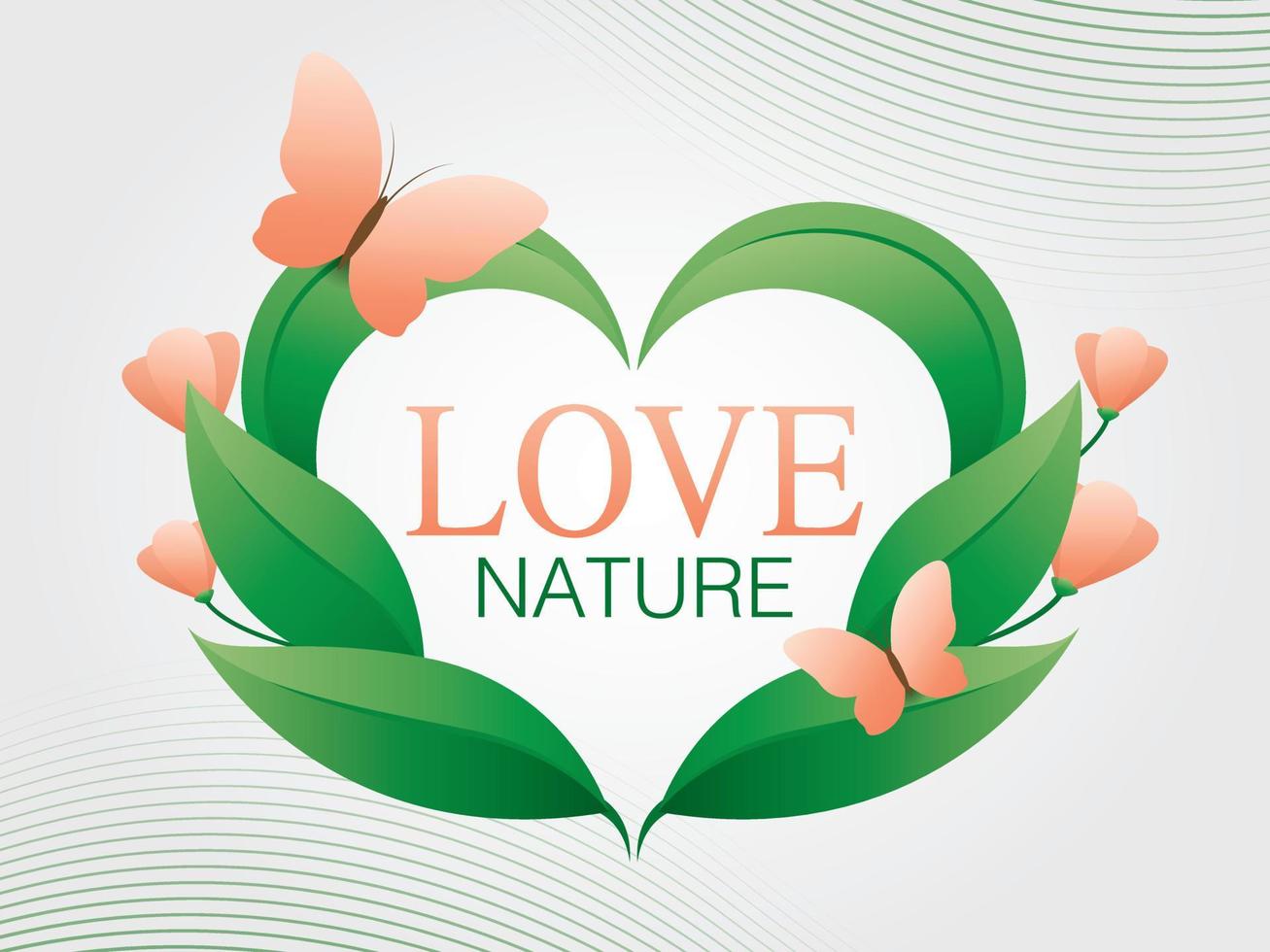 Heart shape frame vector that was made of leaves, flower and butterfly graphic elements for putting your text.