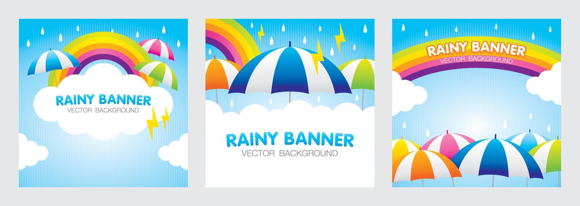 Rainy season or monsoon square graphic artwork collection for creating your social media and website banner. vector