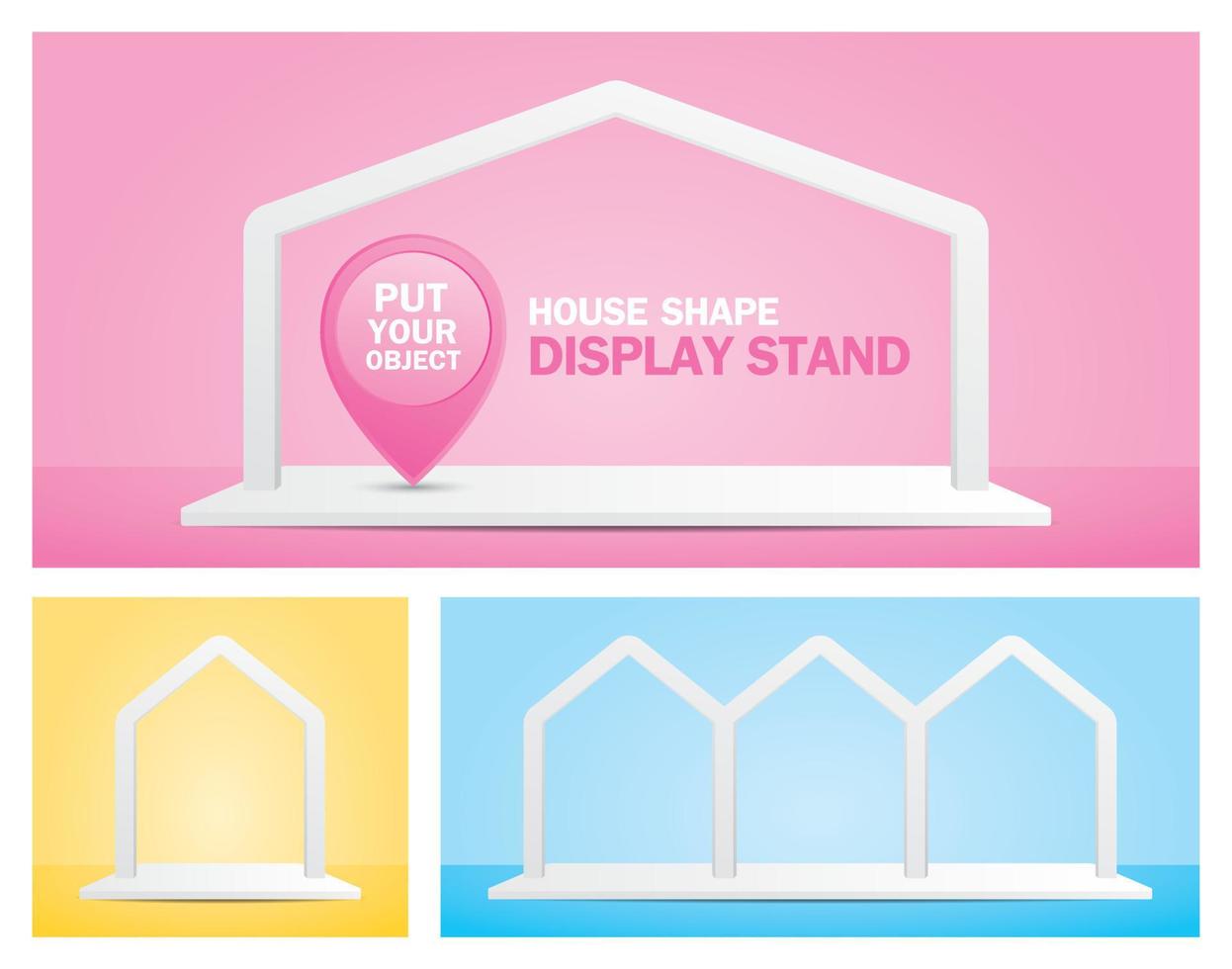 Minimal white house shape display stand 3d illustration vector set on sweet pastel scene for putting your object