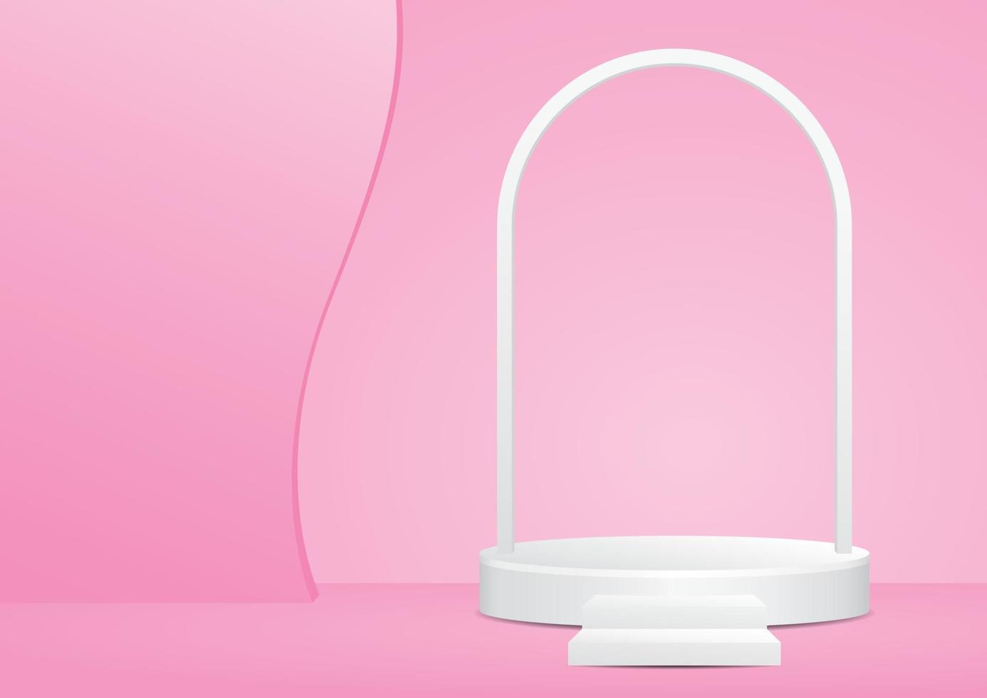 white product podium with arch on pastel pink scene 3d illustration vector for putting your object