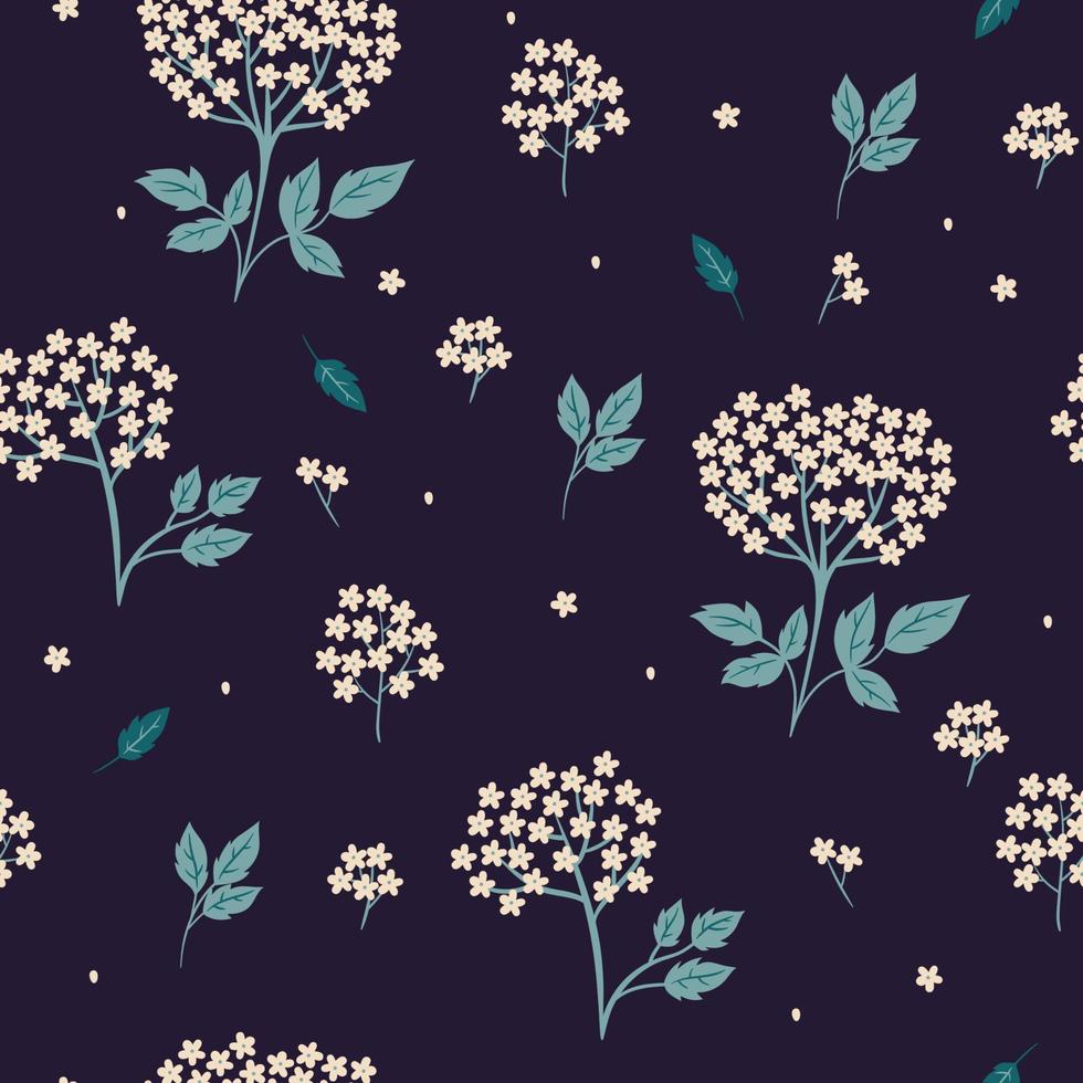 Seamless pattern with small white flowers. Vector graphics.