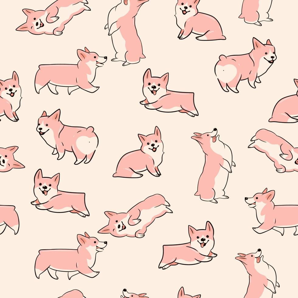 patrón impecable con lindos perros de la raza corgi. gráficos vectoriales vector